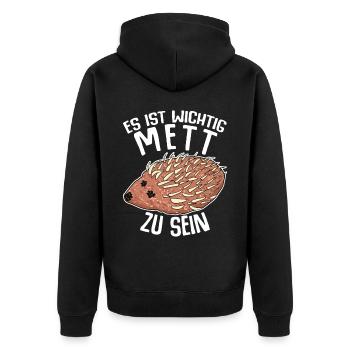 Mettigel Hackfleisch Mett Hack - Unisex Premium Bio Zip Hoodie - Schwarz - Hinten - Nico (187cm)