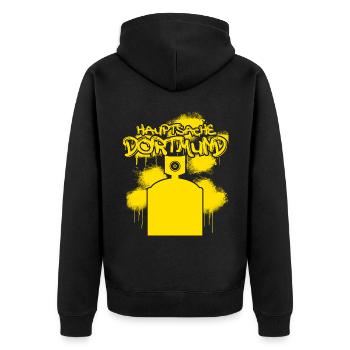 Dortmunder Hauptsache Dortmund - Unisex Premium Bio Zip Hoodie - Schwarz - Hinten - Nico (187cm)