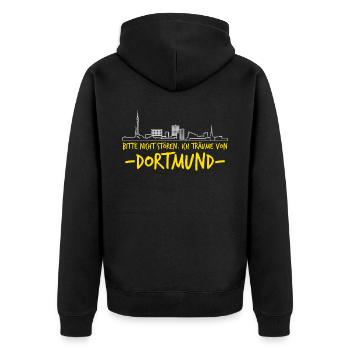 Dortmunder Witz Dortmund - Unisex Premium Bio Zip Hoodie - Schwarz - Hinten - Nico (187cm)