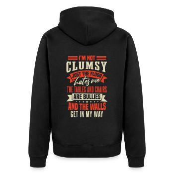 Clumsy People Sarcasm Humor - Unisex Premium Organic Zip Hoodie - black - Back - Nico (187cm)