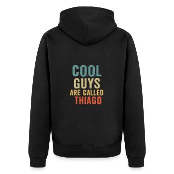 Cool guys are called thiago - Unisex Premium Bio Zip Hoodie - Schwarz - Hinten - Nico (187cm)