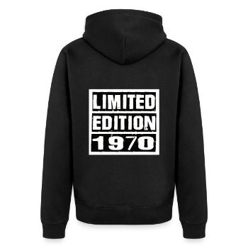 Limited Edition 1970 Geburtstag 1970 Vintage Retro - Unisex Premium Bio Zip Hoodie - Schwarz - Hinten - Nico (187cm)