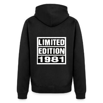 Limited Edition 1981 Geburtstag 1981 Vintage Retro - Unisex Premium Bio Zip Hoodie - Schwarz - Hinten - Nico (187cm)