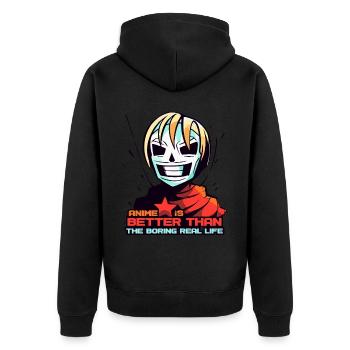 Maske-Anime-Mädchen: Besser als das echte Leben - Unisex Premium Bio Zip Hoodie - Schwarz - Hinten - Nico (187cm)