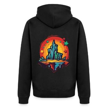 Wunderbare Berge und Sterne - Unisex Premium Bio Zip Hoodie - Schwarz - Hinten - Nico (187cm)