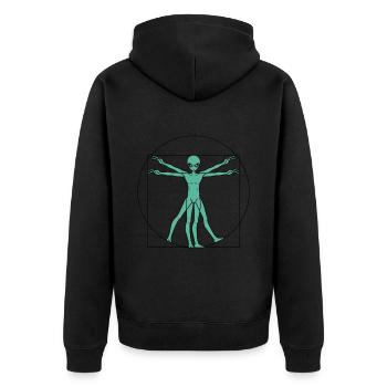 Creation of Aliens UFO Contact Alien - Unisex Premium Bio Zip Hoodie - Schwarz - Hinten - Nico (187cm)