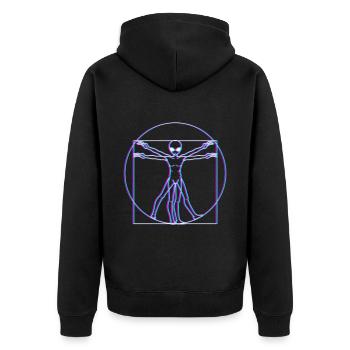 Creation of Aliens UFO Contact Alien - Unisex Premium Bio Zip Hoodie - Schwarz - Hinten - Nico (187cm)