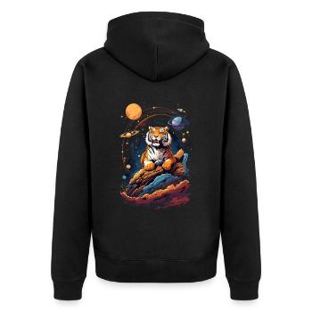 Tiger on the cliff in space - Solar System - Unisex Premium Organic Zip Hoodie - black - Back - Nico (187cm)