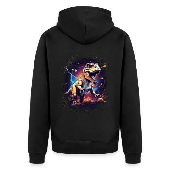 T-Rex on a rocky cliff in space - Unisex Premium Organic Zip Hoodie - black - Back - Nico (187cm)
