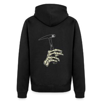 Skeleton Hand Holding Rock Hammer - Rockhounding - Unisex Premium Organic Zip Hoodie - black - Back - Nico (187cm)