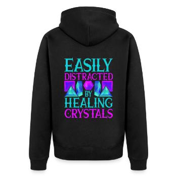 Kristallheiler Kristalle Heilkristalle - Unisex Premium Bio Zip Hoodie - Schwarz - Hinten - Nico (187cm)