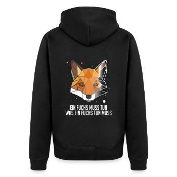 Ein Fuchs muss tun was ein Fuchs tun muss Fuchs - Unisex Premium Bio Zip Hoodie - Schwarz - Hinten - Nico (187cm)