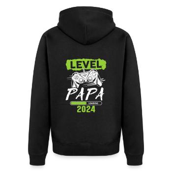 Papa Level Loading 2024 - Unisex Premium Organic Zip Hoodie - black - Back - Nico (187cm)
