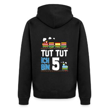 5. Geburtstag Tut Tut Eisenbahn Zug 5 Jahre - Unisex Premium Bio Zip Hoodie - Schwarz - Hinten - Nico (187cm)