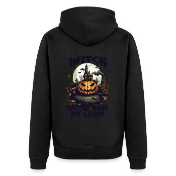 Halloween design für die Halloween Party - Unisex Premium Bio Zip Hoodie - Schwarz - Hinten - Nico (187cm)
