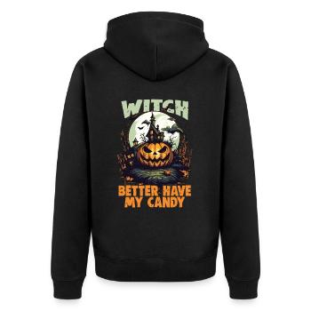 Halloween design für die Halloween Party - Unisex Premium Bio Zip Hoodie - Schwarz - Hinten - Nico (187cm)