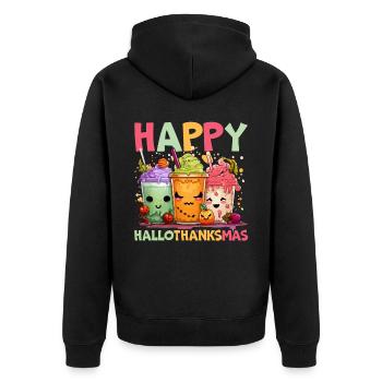 Hallothanksmas Halloween Thanksgiving Weihnachten - Unisex Premium Bio Zip Hoodie - Schwarz - Hinten - Nico (187cm)
