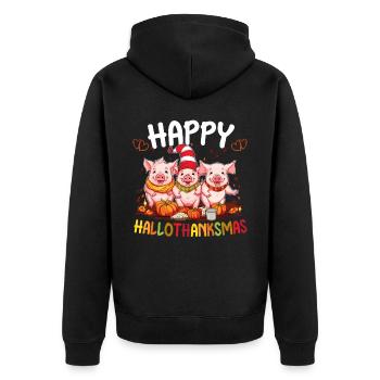 Hallothanksmas Halloween Thanksgiving Weihnachten - Unisex Premium Bio Zip Hoodie - Schwarz - Hinten - Nico (187cm)