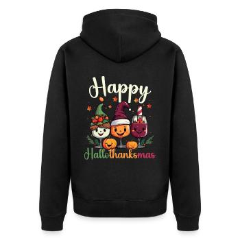 Hallothanksmas Halloween Thanksgiving Weihnachten - Unisex Premium Bio Zip Hoodie - Schwarz - Hinten - Nico (187cm)