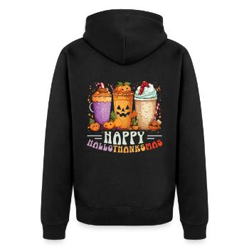 Hallothanksmas Halloween Thanksgiving Weihnachten - Unisex Premium Bio Zip Hoodie - Schwarz - Hinten - Nico (187cm)