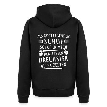 Drechsler - Unisex Premium Bio Zip Hoodie - Schwarz - Hinten - Nico (187cm)
