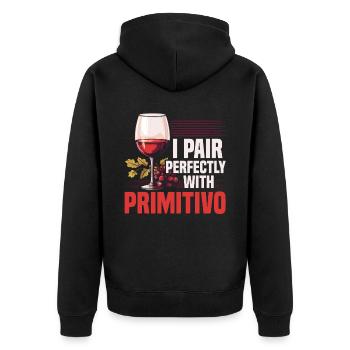 Primitivo Weinliebhaber Weinrebe Glas Alkohol Trinken - Unisex Premium Bio Zip Hoodie - Schwarz - Hinten - Nico (187cm)