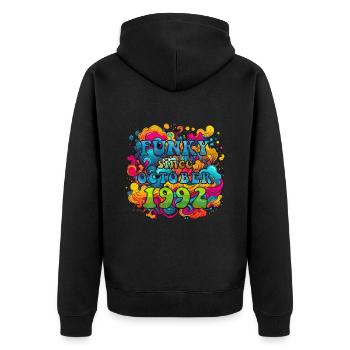 Funky Geburtstag: Oktober 1992 - Psychadelic - Unisex Premium Bio Zip Hoodie - Schwarz - Hinten - Nico (187cm)