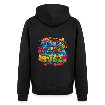 Funky Geburtstag: Oktober 1962 - Psychadelic - Unisex Premium Bio Zip Hoodie - Schwarz - Hinten - Nico (187cm)