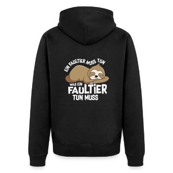 Ein Faultier Muss Tun Was Ein Faultier Tun Muss - Unisex Premium Bio Zip Hoodie - Schwarz - Hinten - Nico (187cm)