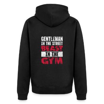 Bodybuilder - Unisex Premium Bio Zip Hoodie - Schwarz - Hinten - Nico (187cm)