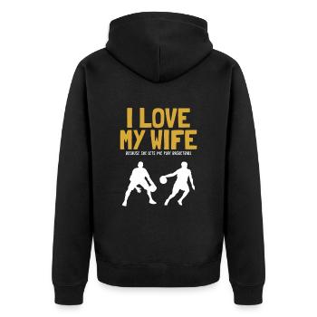I love my Wife Basketball Basketballspieler - Unisex Premium Bio Zip Hoodie - Schwarz - Hinten - Nico (187cm)