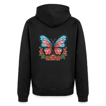 Schmetterling Blumen - Unisex Premium Bio Zip Hoodie - Schwarz - Hinten - Nico (187cm)