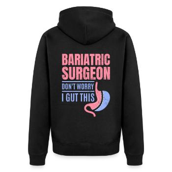 Funny stomach - Unisex Premium Organic Zip Hoodie - black - Back - Nico (187cm)