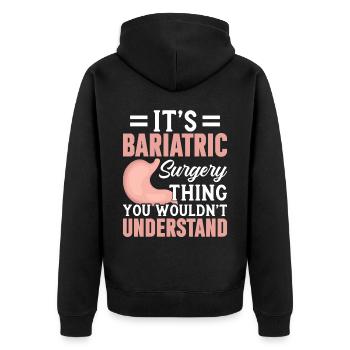 Funny stomach - Unisex Premium Organic Zip Hoodie - black - Back - Nico (187cm)