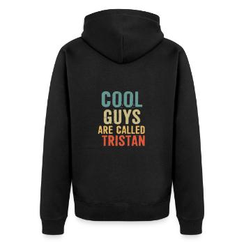Cool guys are called tristan - Unisex Premium Bio Zip Hoodie - Schwarz - Hinten - Nico (187cm)