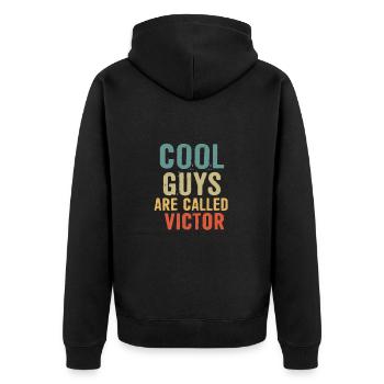 Cool guys are called victor - Unisex Premium Organic Zip Hoodie - black - Back - Nico (187cm)