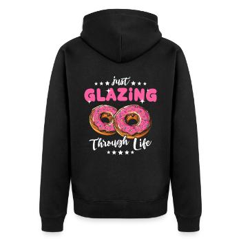 Donuts Pink Doughnuts - Unisex Premium Bio Zip Hoodie - Schwarz - Hinten - Nico (187cm)