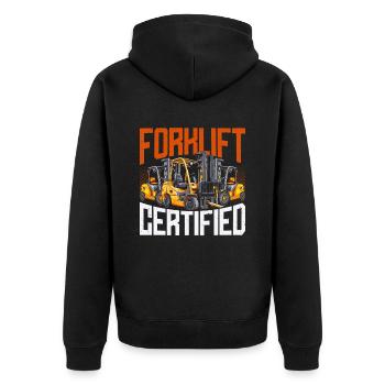 Gabelstaplerfahrer Forklift Certified - Unisex Premium Bio Zip Hoodie - Schwarz - Hinten - Nico (187cm)