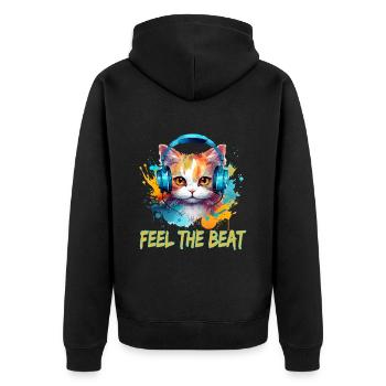 Niedliche Katze mit Kopfhörer - Unisex Premium Bio Zip Hoodie - Schwarz - Hinten - Nico (187cm)
