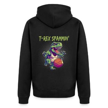 Dino Dinosaurier Basketball - Unisex Premium Bio Zip Hoodie - Schwarz - Hinten - Nico (187cm)