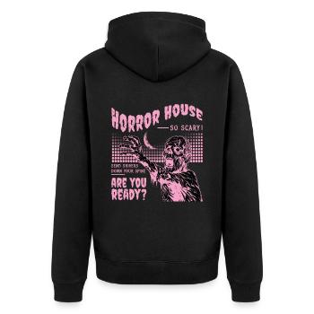 Horror House Vintage Halloween - Unisex Premium Organic Zip Hoodie - black - Back - Nico (187cm)