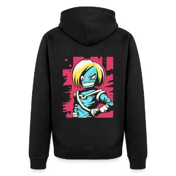General Zombie Rebellin Anime - Unisex Premium Bio Zip Hoodie - Schwarz - Hinten - Nico (187cm)