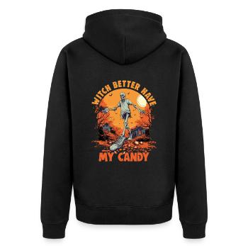 Halloween design für die Halloween Party - Unisex Premium Bio Zip Hoodie - Schwarz - Hinten - Nico (187cm)
