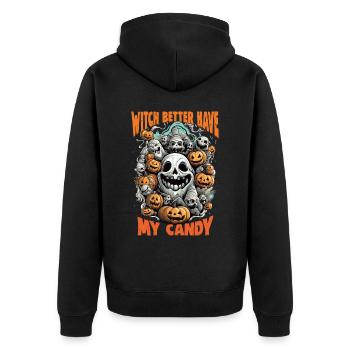 Halloween design für die Halloween Party - Unisex Premium Bio Zip Hoodie - Schwarz - Hinten - Nico (187cm)