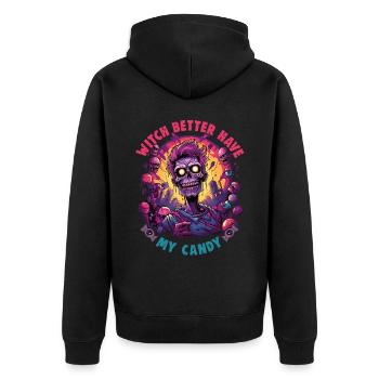 Halloween design für die Halloween Party - Unisex Premium Bio Zip Hoodie - Schwarz - Hinten - Nico (187cm)