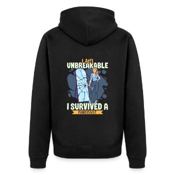 Unzerbrechlich - Narzissmus-Überlebende - Unisex Premium Bio Zip Hoodie - Schwarz - Hinten - Nico (187cm)