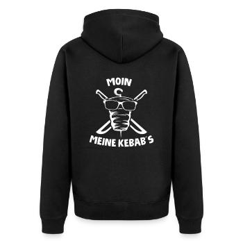 MOIN MEINE KEBABS - Döner Kebab Spruch - Unisex Premium Bio Zip Hoodie - Schwarz - Hinten - Nico (187cm)