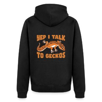 Leopard Gecko Yep I Talk To Geckos Animal Lover - Unisex Premium Organic Zip Hoodie - black - Back - Nico (187cm)