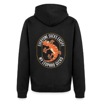 Leopard Gecko Everyone Sucks Except Herpetologist - Unisex Premium Bio Zip Hoodie - Schwarz - Hinten - Nico (187cm)