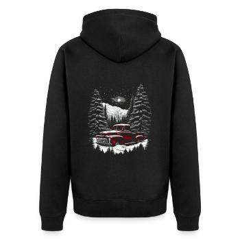 Ambiance nostalgique de Noël : camion vintage - Veste à capuche bio Premium Unisexe - noir - Dos - Nico (187cm)